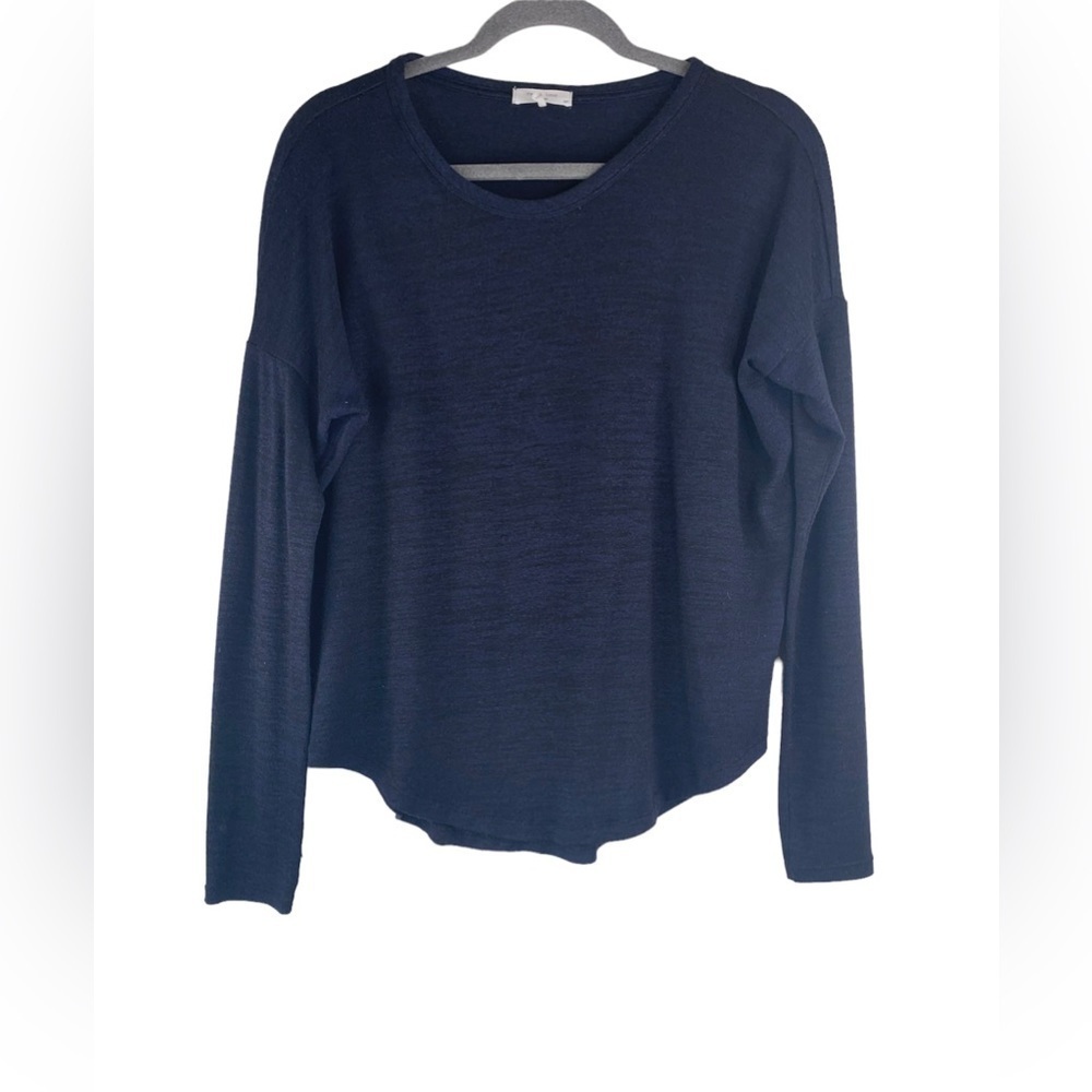 Rag & Bone Women Crewneck Long Sleeve Top Heathered Blue with Black Size S